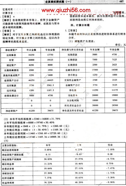 2008年注册会计师《财务成本管理》模拟试题(1)