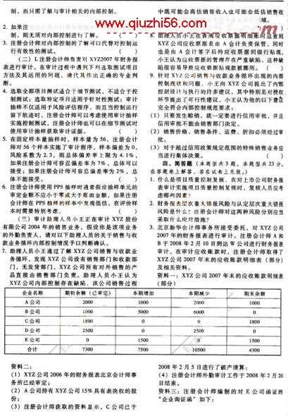 2008年注册会计师《审计》模拟试题及答案(1)